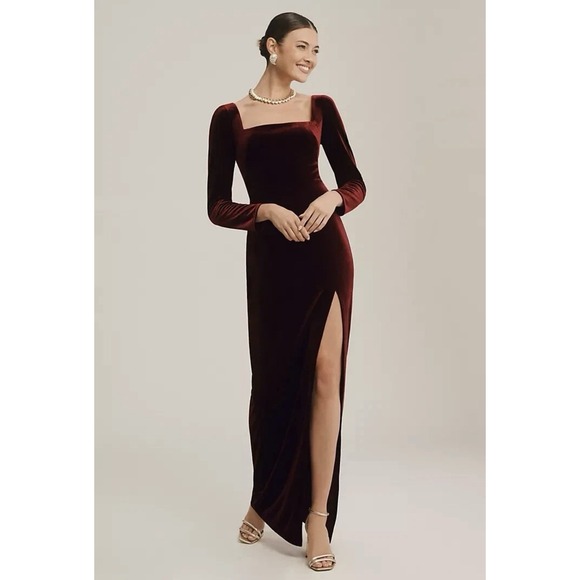 Jenny Yoo Dresses & Skirts - Jenny Yoo Rachel Dark Berry Stretch Velvet Square Neckline Gown Women's Size 2